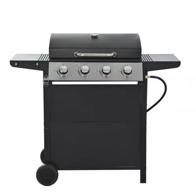 4-Burner Portable Propane Tabletop Barbecue Grill Stainless Steel Gas Grill in Black for Camping