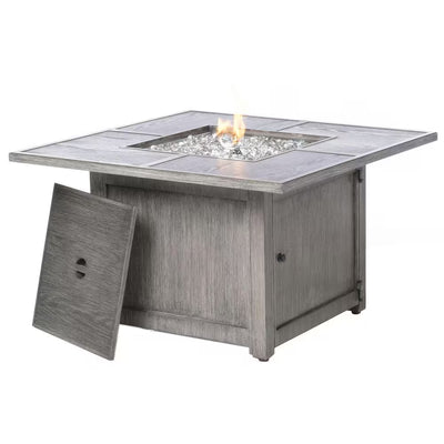 Square Aluminum Propane Gas Fire Pit Chat Table with Glacier Ice Firebeads Cheyenne 40 In. X 25 In.