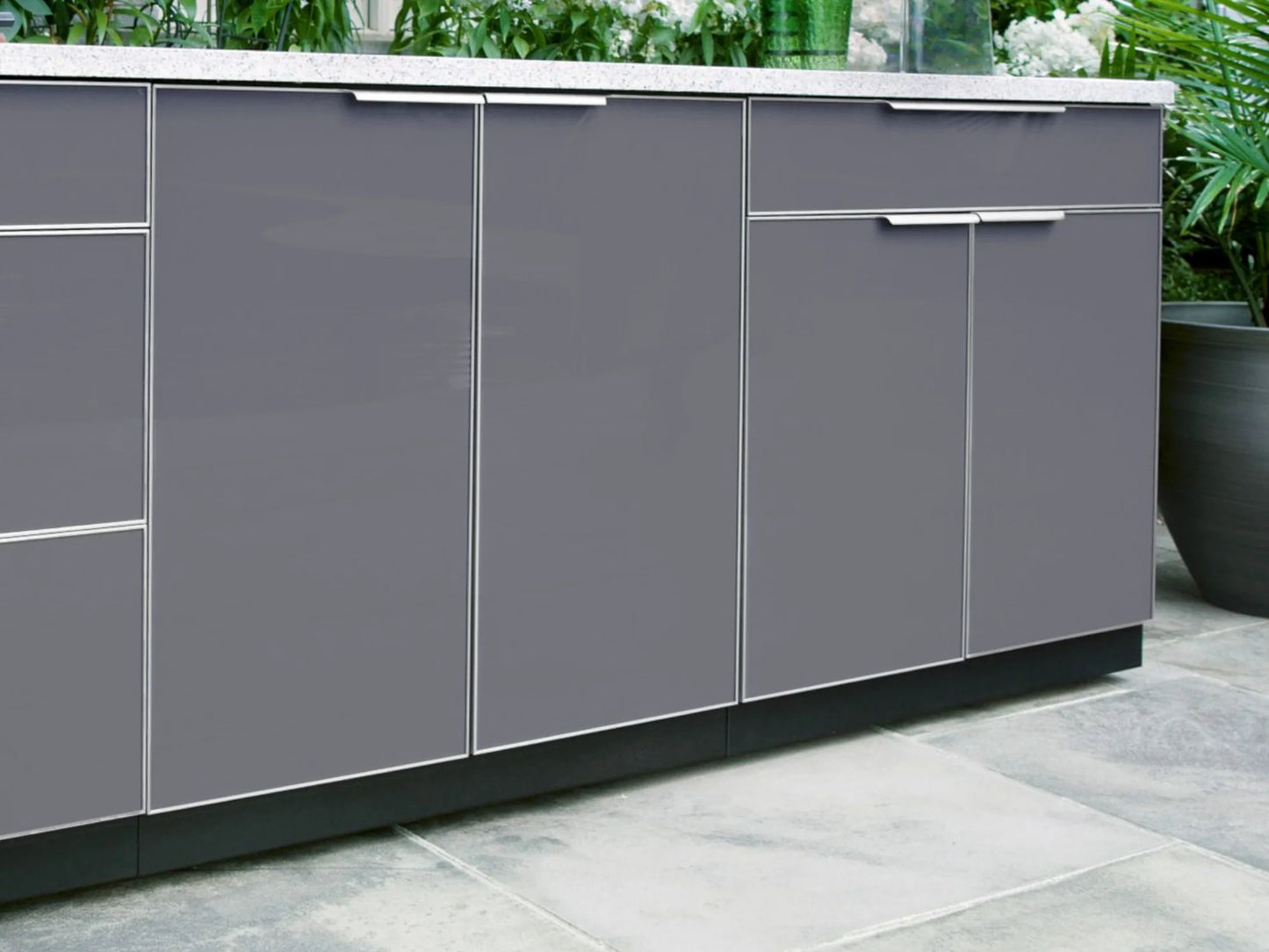Newage Products Outdoor Kitchen Aluminum 3 Piece Cabinet Set with Bar, Grill and Sink Cabinet