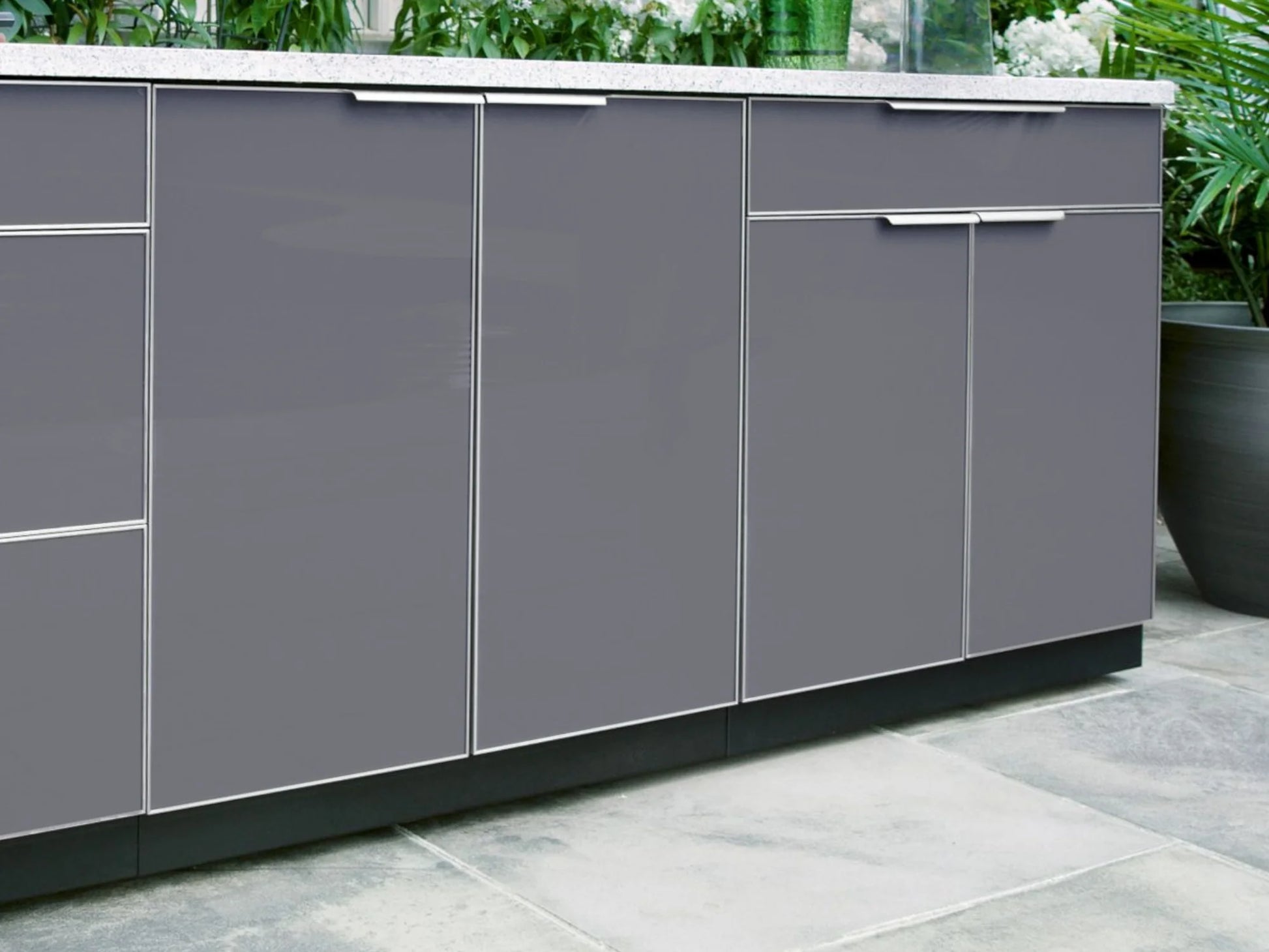 Newage Products Outdoor Kitchen Aluminum 3 Piece Cabinet Set with Bar, Grill and Sink Cabinet