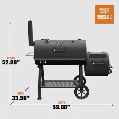 Highland Offset Charcoal Smoker and Grill with 900 Sq. In. Cooking Area in Black