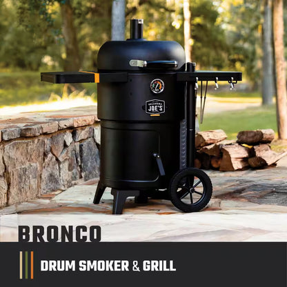 Bronco 18 In. Heavy Duty Charcoal Drum Smoker and Grill with 284 Sq. In. Cooking Area in Black