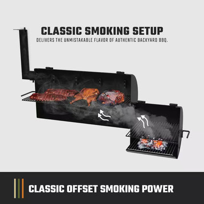 Highland Offset Charcoal Smoker and Grill with 900 Sq. In. Cooking Area in Black