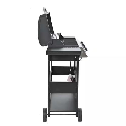 4-Burner Portable Propane Tabletop Barbecue Grill Stainless Steel Gas Grill in Black for Camping
