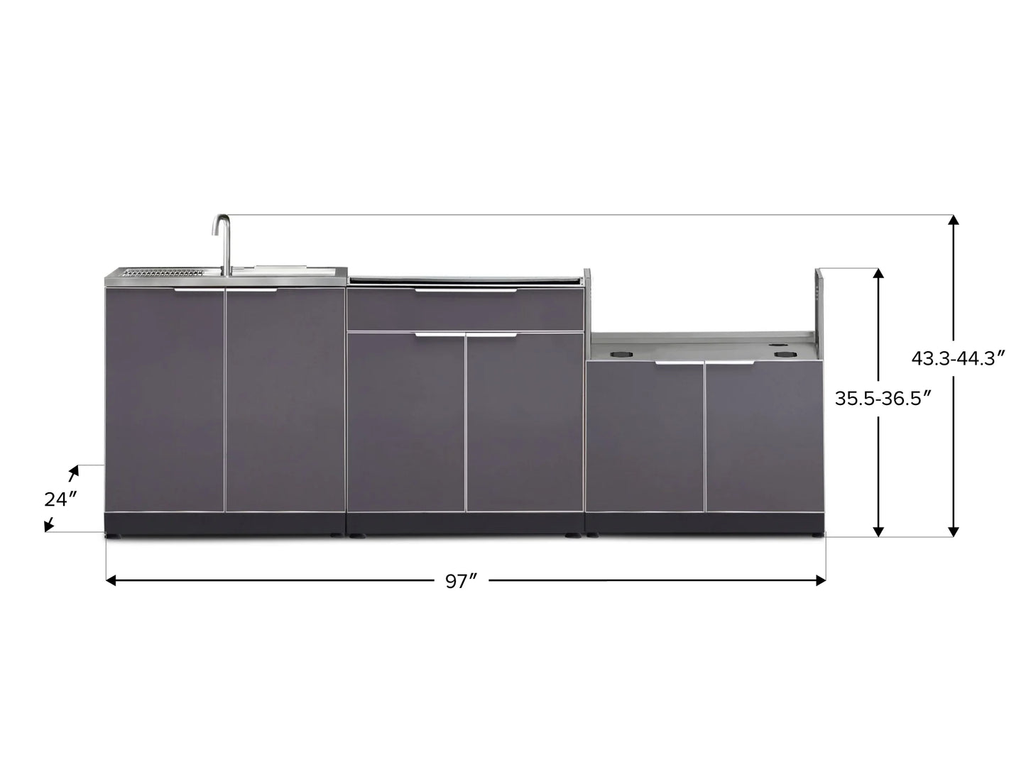 Newage Products Outdoor Kitchen Aluminum 3 Piece Cabinet Set with Bar, Grill and Sink Cabinet