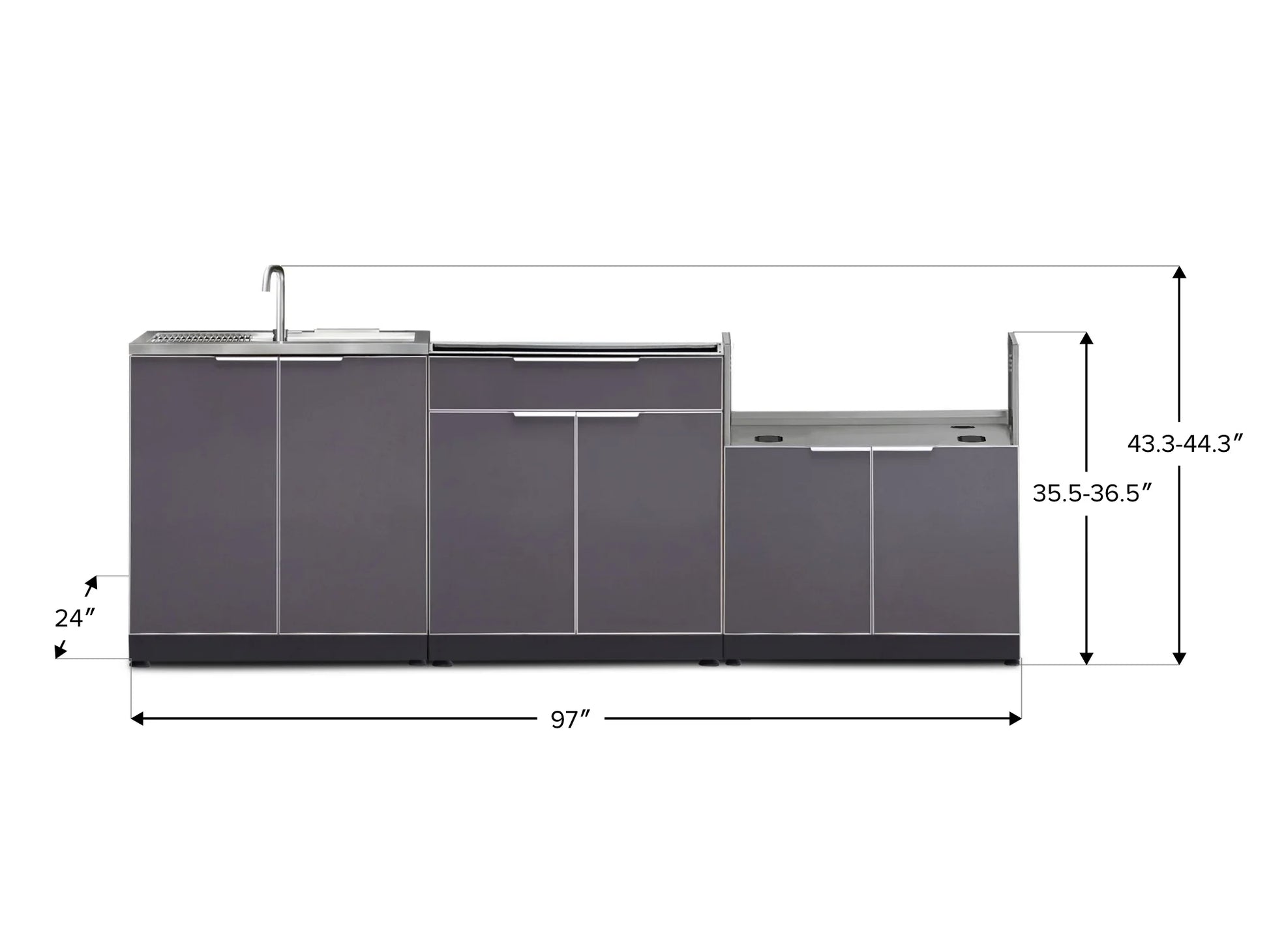 Newage Products Outdoor Kitchen Aluminum 3 Piece Cabinet Set with Bar, Grill and Sink Cabinet