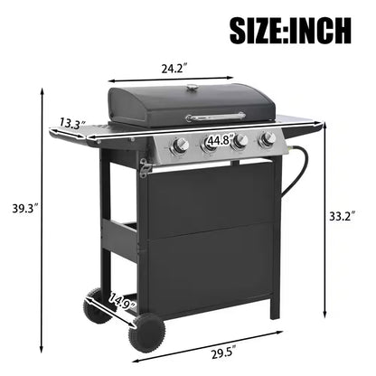 4-Burner Portable Propane Tabletop Barbecue Grill Stainless Steel Gas Grill in Black for Camping