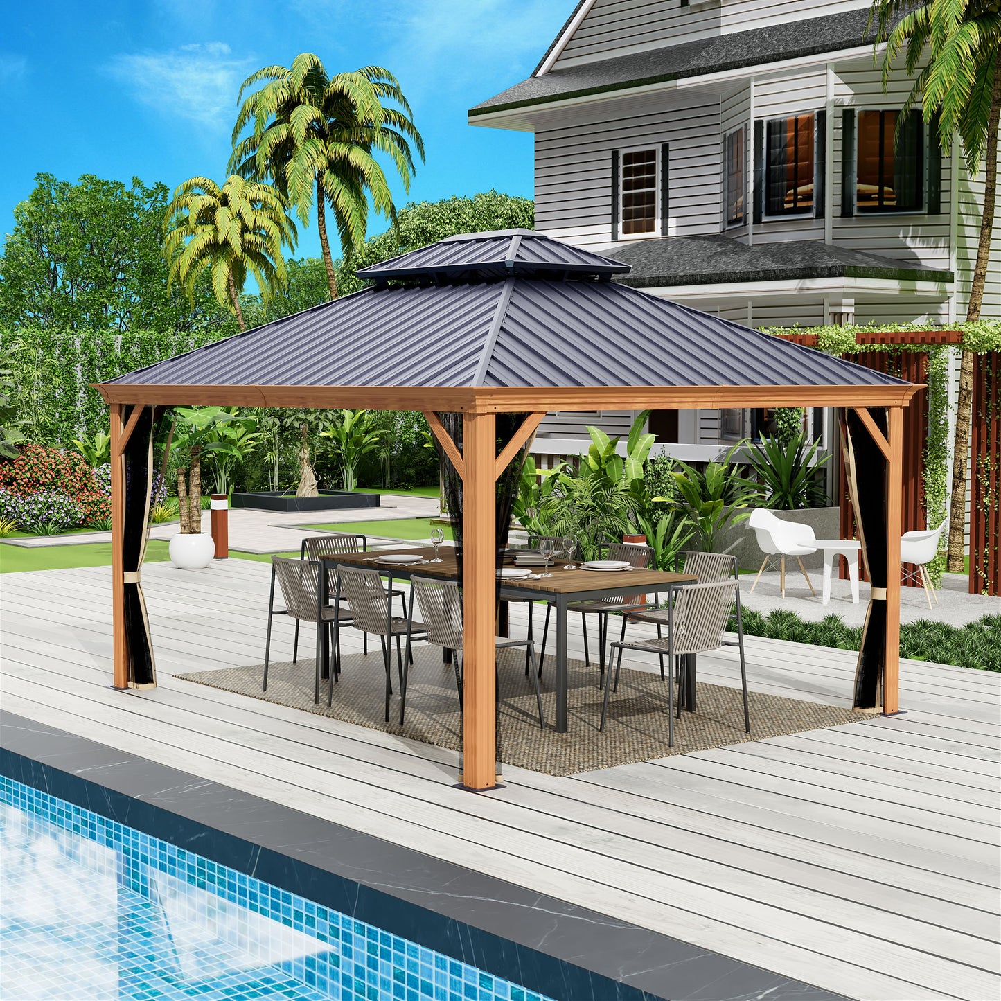 12-Ft X 12-Ft Apollo Powder Coated Gazebo with Hardtop Roof (Screen Included)