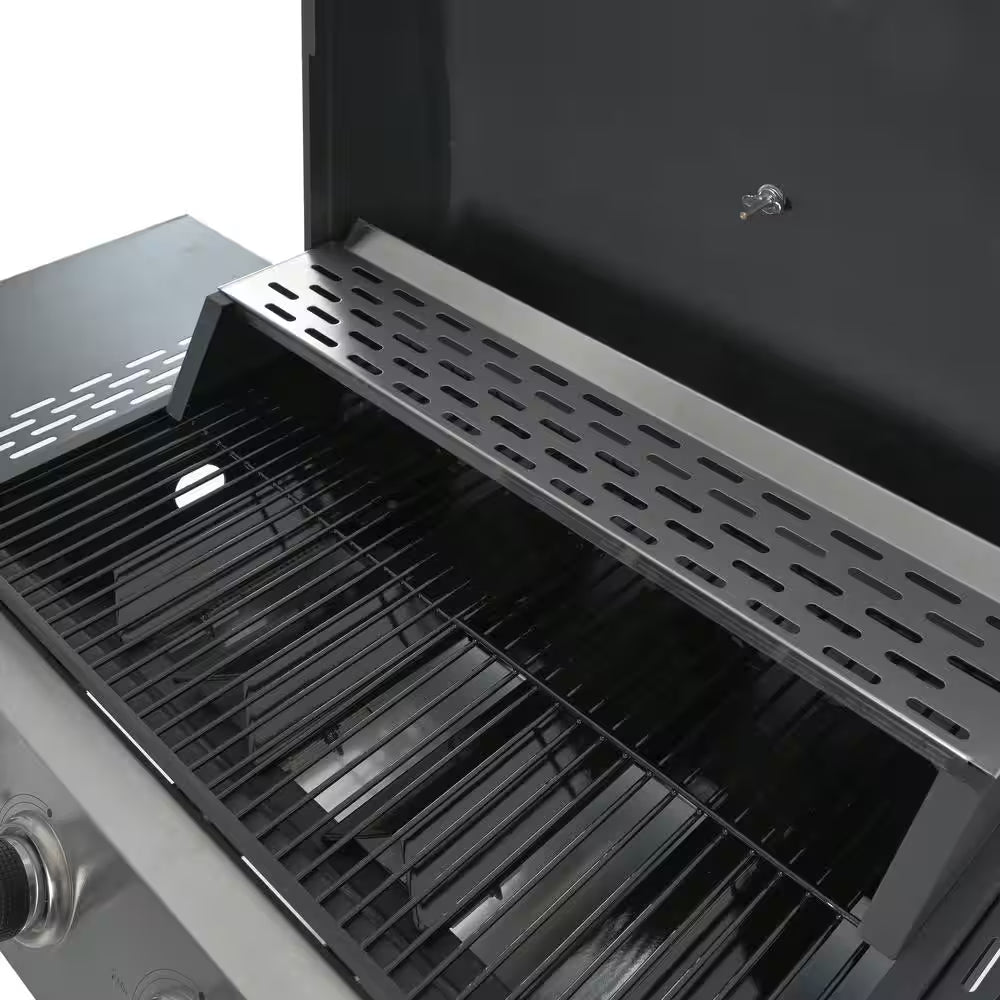 4-Burner Portable Propane Tabletop Barbecue Grill Stainless Steel Gas Grill in Black for Camping