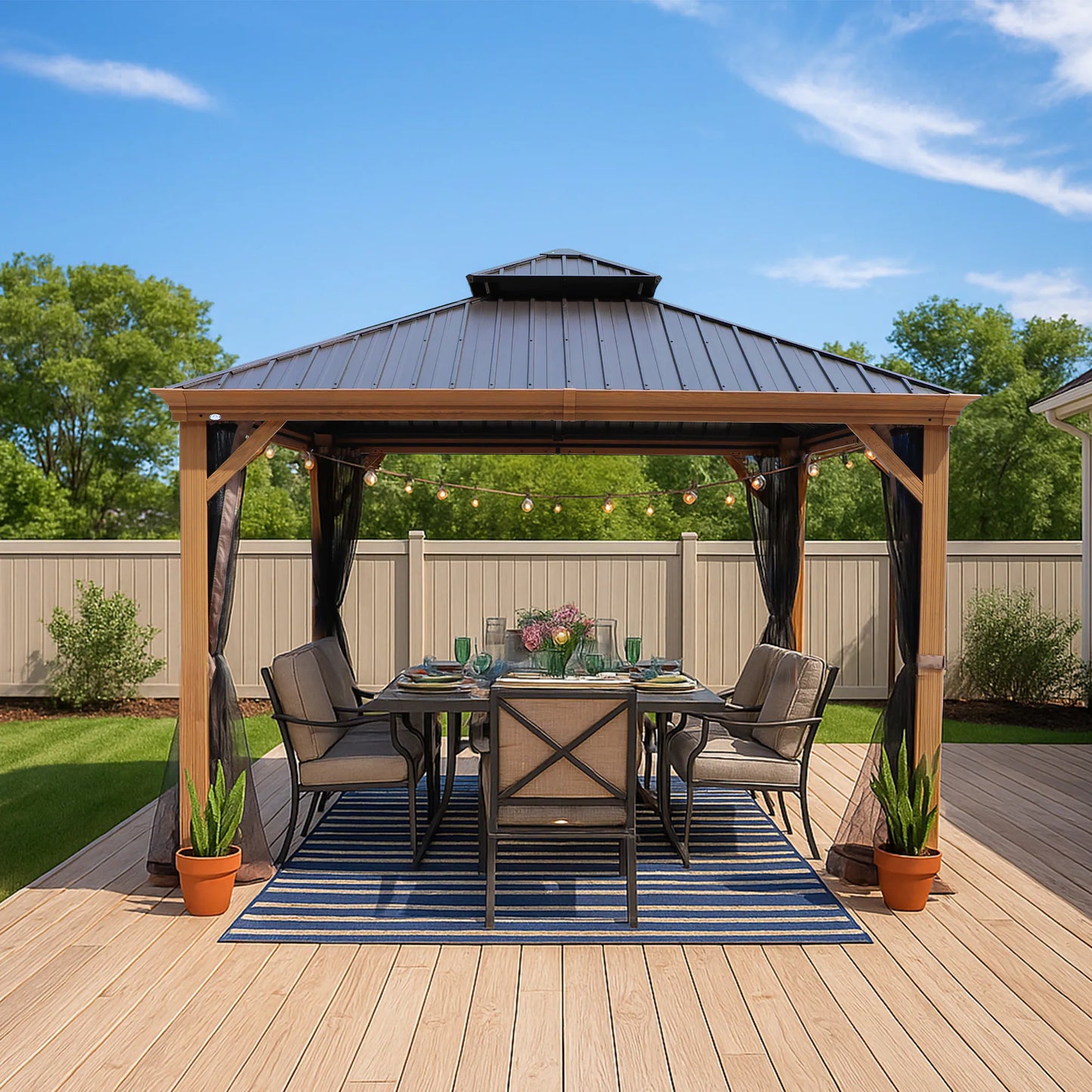 12-Ft X 12-Ft Apollo Powder Coated Gazebo with Hardtop Roof (Screen Included)