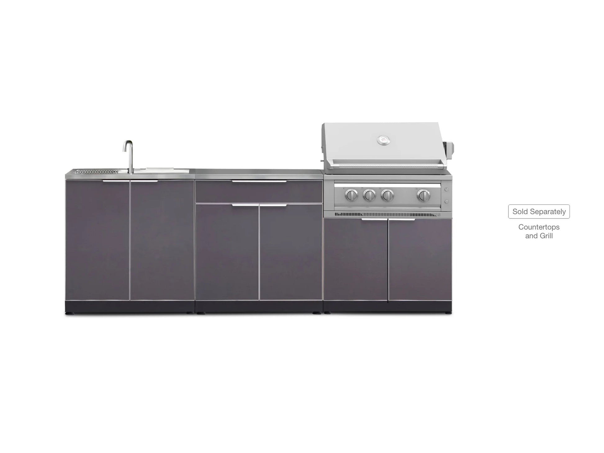 Newage Products Outdoor Kitchen Aluminum 3 Piece Cabinet Set with Bar, Grill and Sink Cabinet