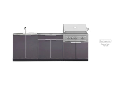 Newage Products Outdoor Kitchen Aluminum 3 Piece Cabinet Set with Bar, Grill and Sink Cabinet