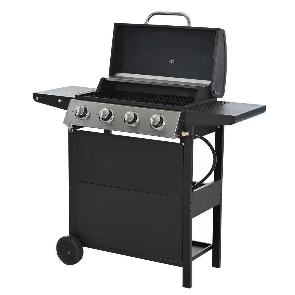 4-Burner Portable Propane Tabletop Barbecue Grill Stainless Steel Gas Grill in Black for Camping
