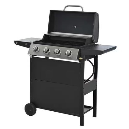 4-Burner Portable Propane Tabletop Barbecue Grill Stainless Steel Gas Grill in Black for Camping