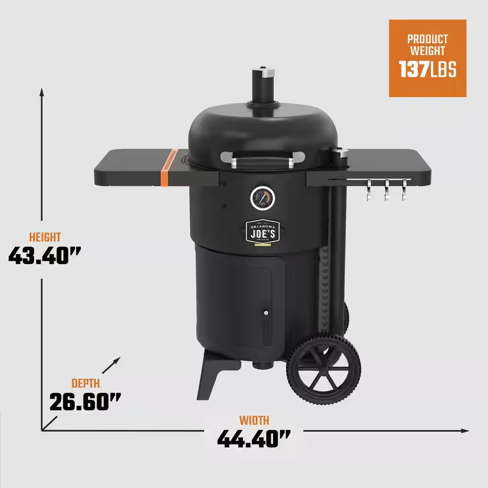 Bronco 18 In. Heavy Duty Charcoal Drum Smoker and Grill with 284 Sq. In. Cooking Area in Black