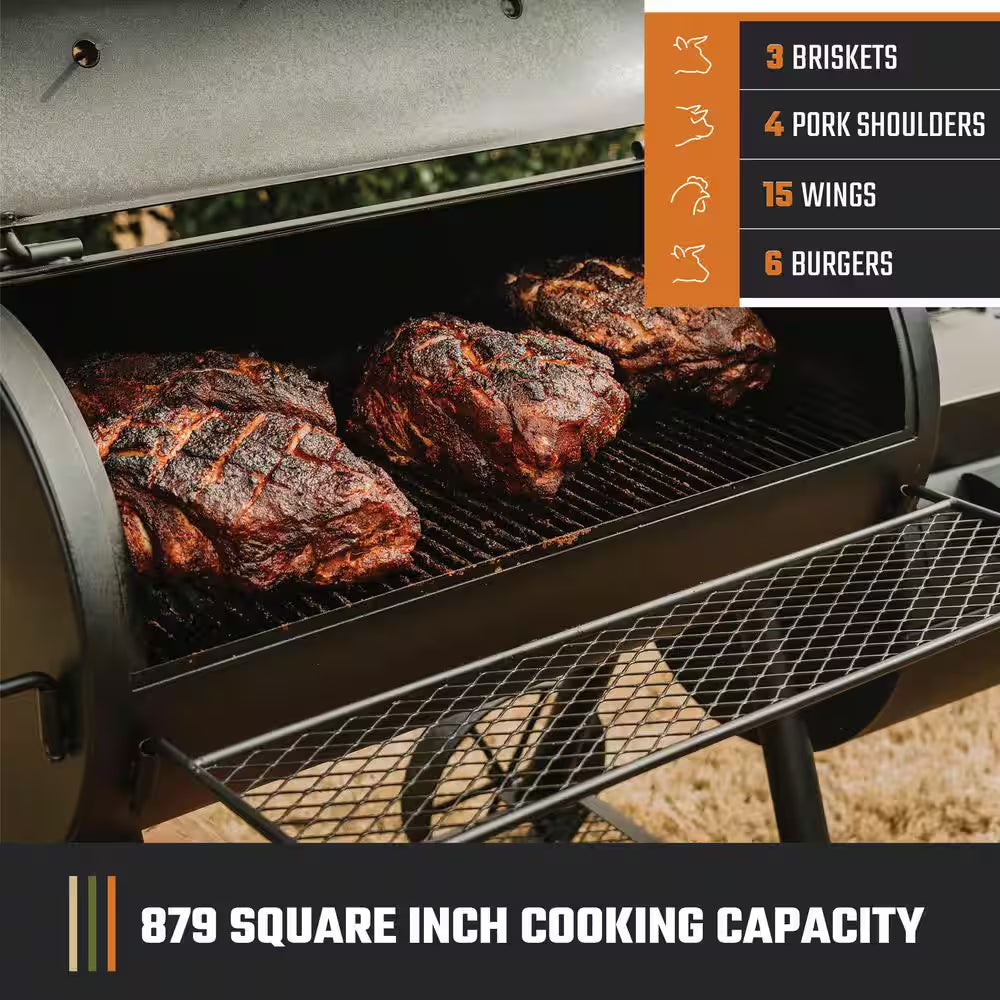 Highland Offset Charcoal Smoker and Grill with 900 Sq. In. Cooking Area in Black
