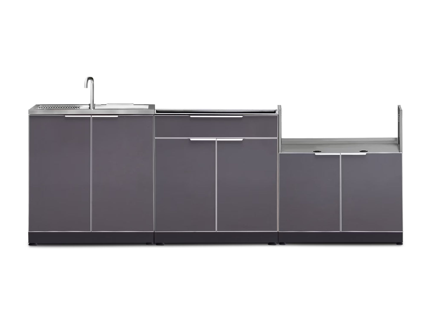 Newage Products Outdoor Kitchen Aluminum 3 Piece Cabinet Set with Bar, Grill and Sink Cabinet