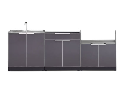 Newage Products Outdoor Kitchen Aluminum 3 Piece Cabinet Set with Bar, Grill and Sink Cabinet