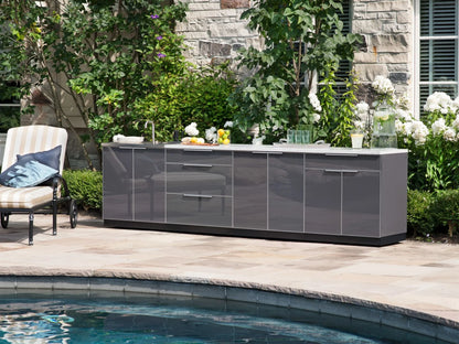 Newage Products Outdoor Kitchen Aluminum 3 Piece Cabinet Set with Bar, Grill and Sink Cabinet