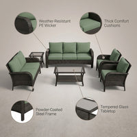 Patio Furniture Set 6-Piece Outdoor Patio Conversation Set with Green Cushions Lawn Furniture — Feature Infographic