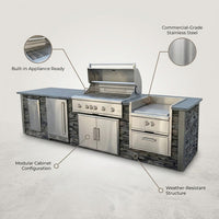 Custom Garden Outdoor Modular Kitchen Cabinets Complete Stainless Outdoor Kitchen Sturdy for Patio Commercial Use — Feature Infographic