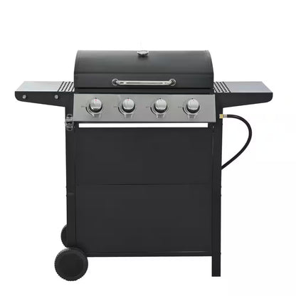 4-Burner Portable Propane Tabletop Barbecue Grill Stainless Steel Gas Grill in Black for Camping