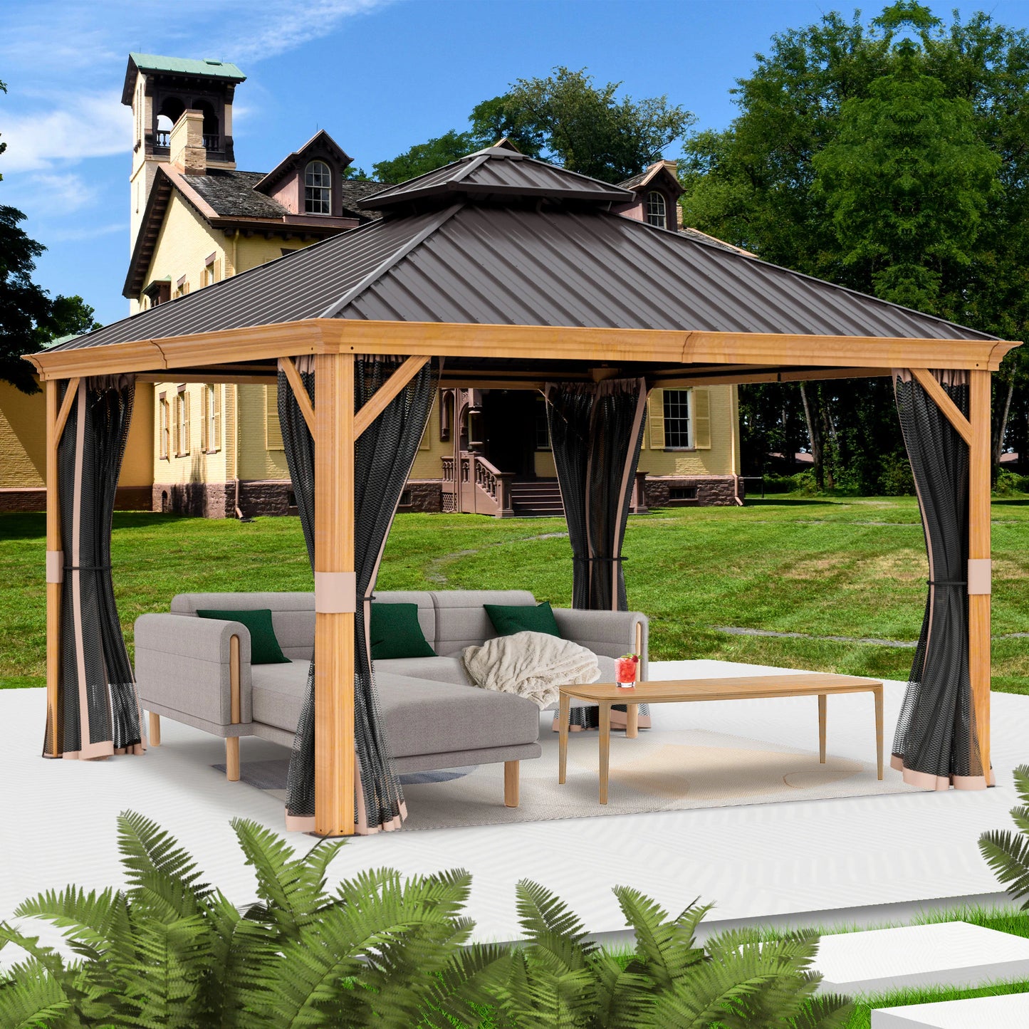 12-Ft X 12-Ft Apollo Powder Coated Gazebo with Hardtop Roof (Screen Included)