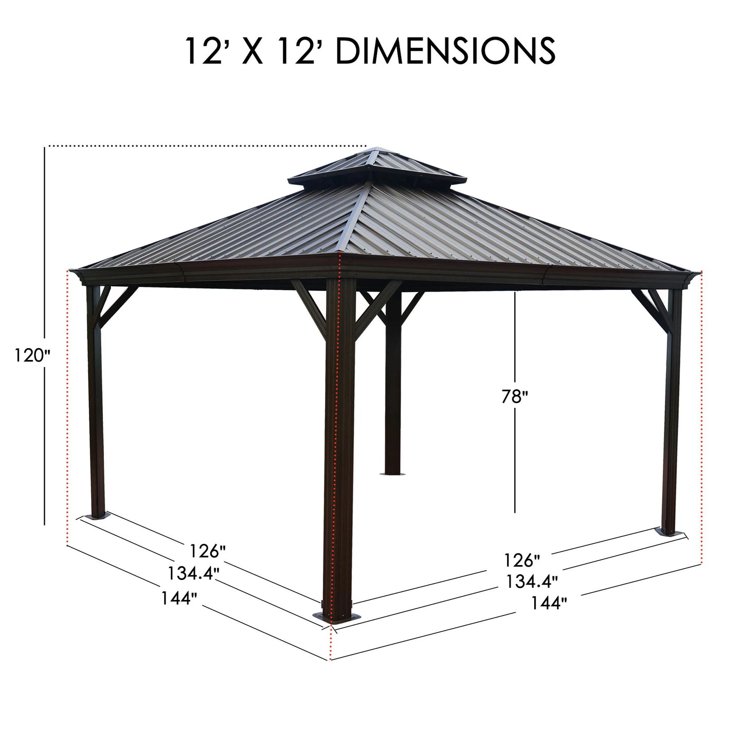 12-Ft X 12-Ft Apollo Powder Coated Gazebo with Hardtop Roof (Screen Included)