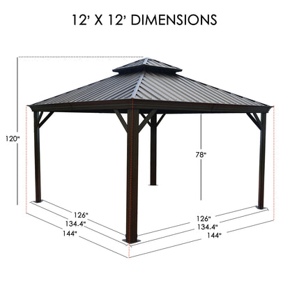 12-Ft X 12-Ft Apollo Powder Coated Gazebo with Hardtop Roof (Screen Included)