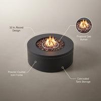 32 In. W X 13.5 In. H Iron Propane Gas Burning round Outdoor Patio Fire Pit in Dark Grey — Lifestyle