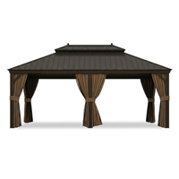 14 Ft. X 20 Ft. Double Galvanized Steel Roof Aluminum Frame Outdoor Patio Hardtop Gazebo with Netting and Curtains — Studio Shot