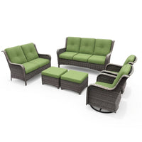 Patio Furniture Set 6-Piece Outdoor Patio Conversation Set with Green Cushions Lawn Furniture — Studio Shot