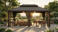 14 Ft. X 20 Ft. Double Galvanized Steel Roof Aluminum Frame Outdoor Patio Hardtop Gazebo with Netting and Curtains — Lifestyle