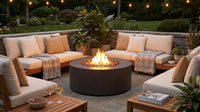 32 In. W X 13.5 In. H Iron Propane Gas Burning round Outdoor Patio Fire Pit in Dark Grey — Lifestyle
