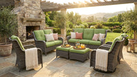 Patio Furniture Set 6-Piece Outdoor Patio Conversation Set with Green Cushions Lawn Furniture — Lifestyle